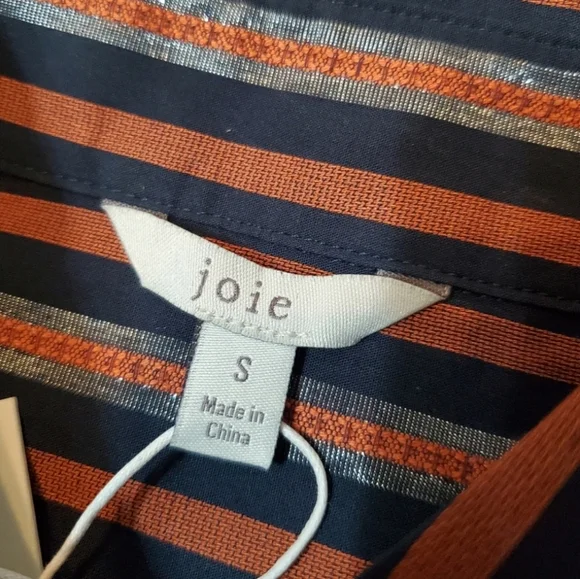 NWT Joie "Dyllis Dark Sapphire" short sleeves blouse. Blue, orange, metallic. S. - Picture 4 of 9